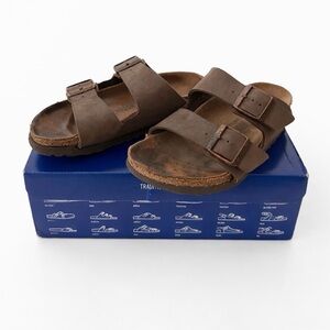 Birkenstock Arizona Brown Oiled Leather Sandals Size 7 Regular Fit Pre- Owned